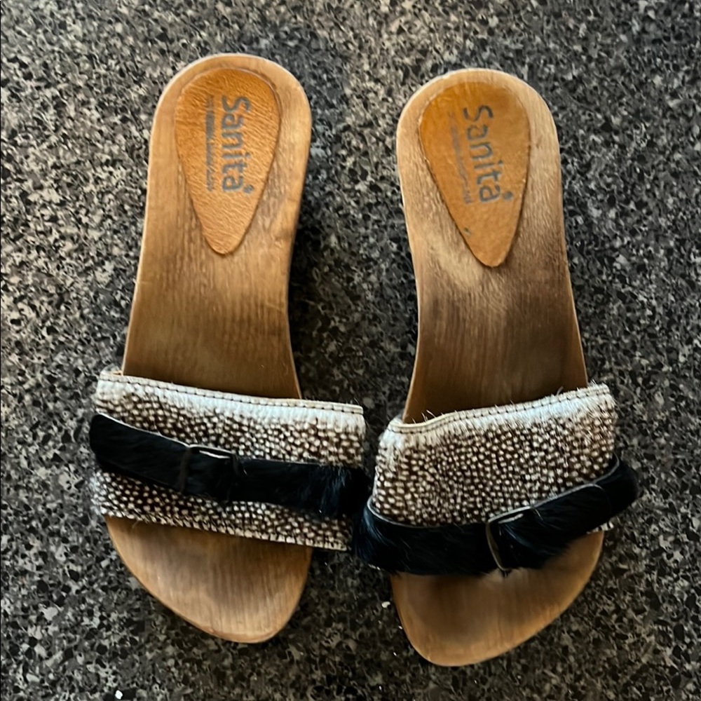 Sanita Women's Black and Cream mules.
